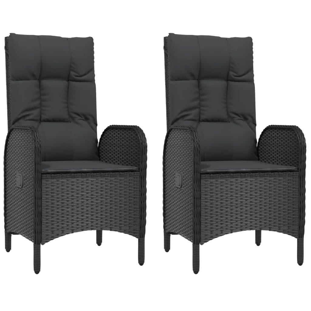 2x Krzesło Ogrodowe Czarne z Poduszką Fotel Ogrodowy Rattan