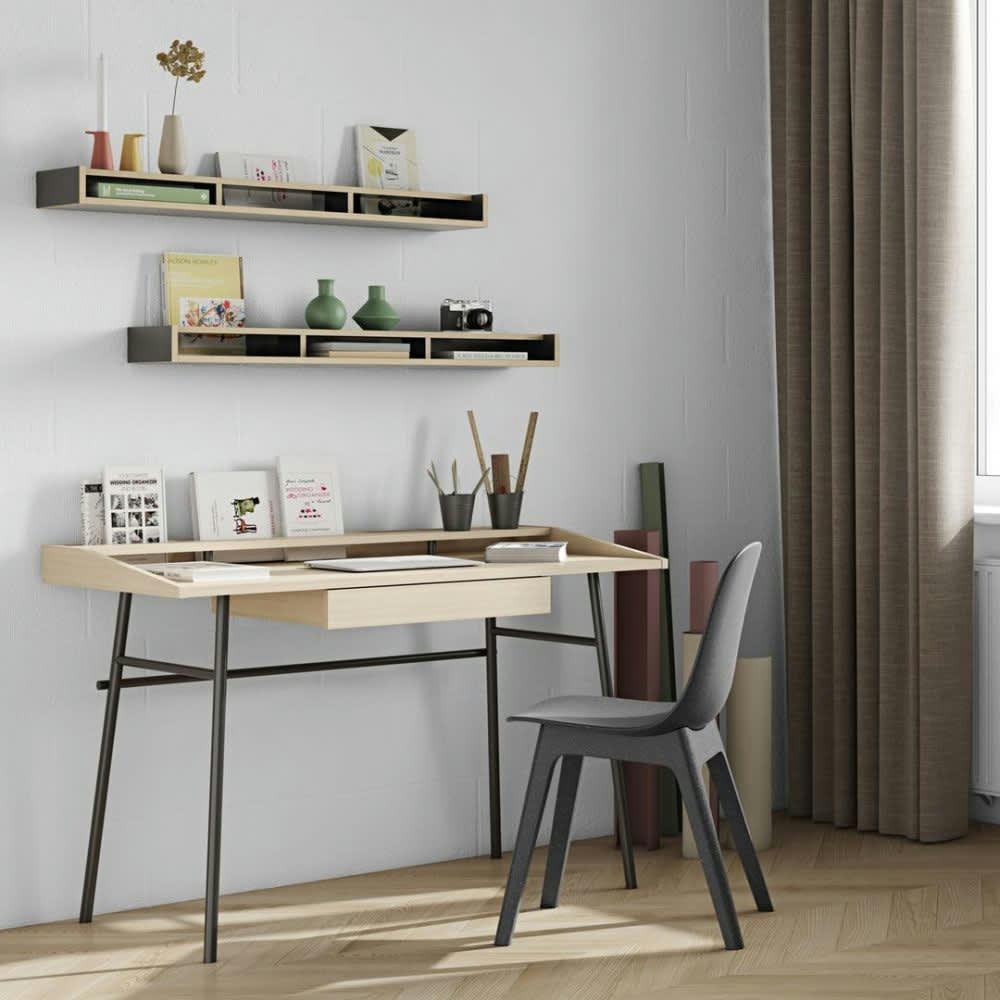 PLY - Bureau  placage chêne naturel et noir