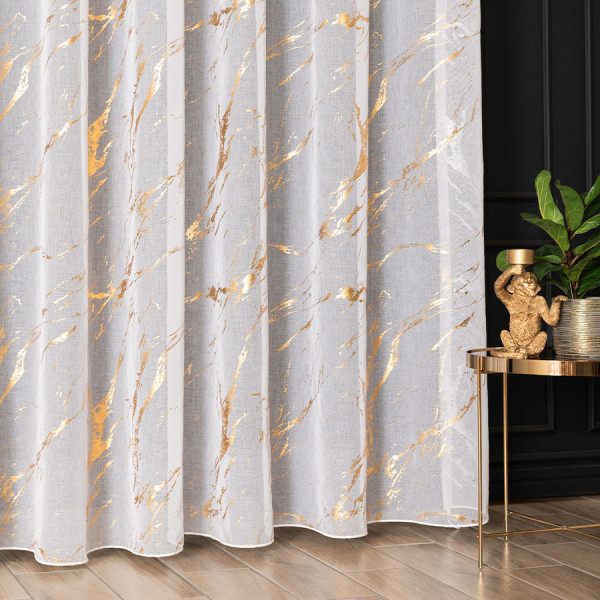Firana na taśmie 140x250 cm biała ze złotym wzorem Marma salon