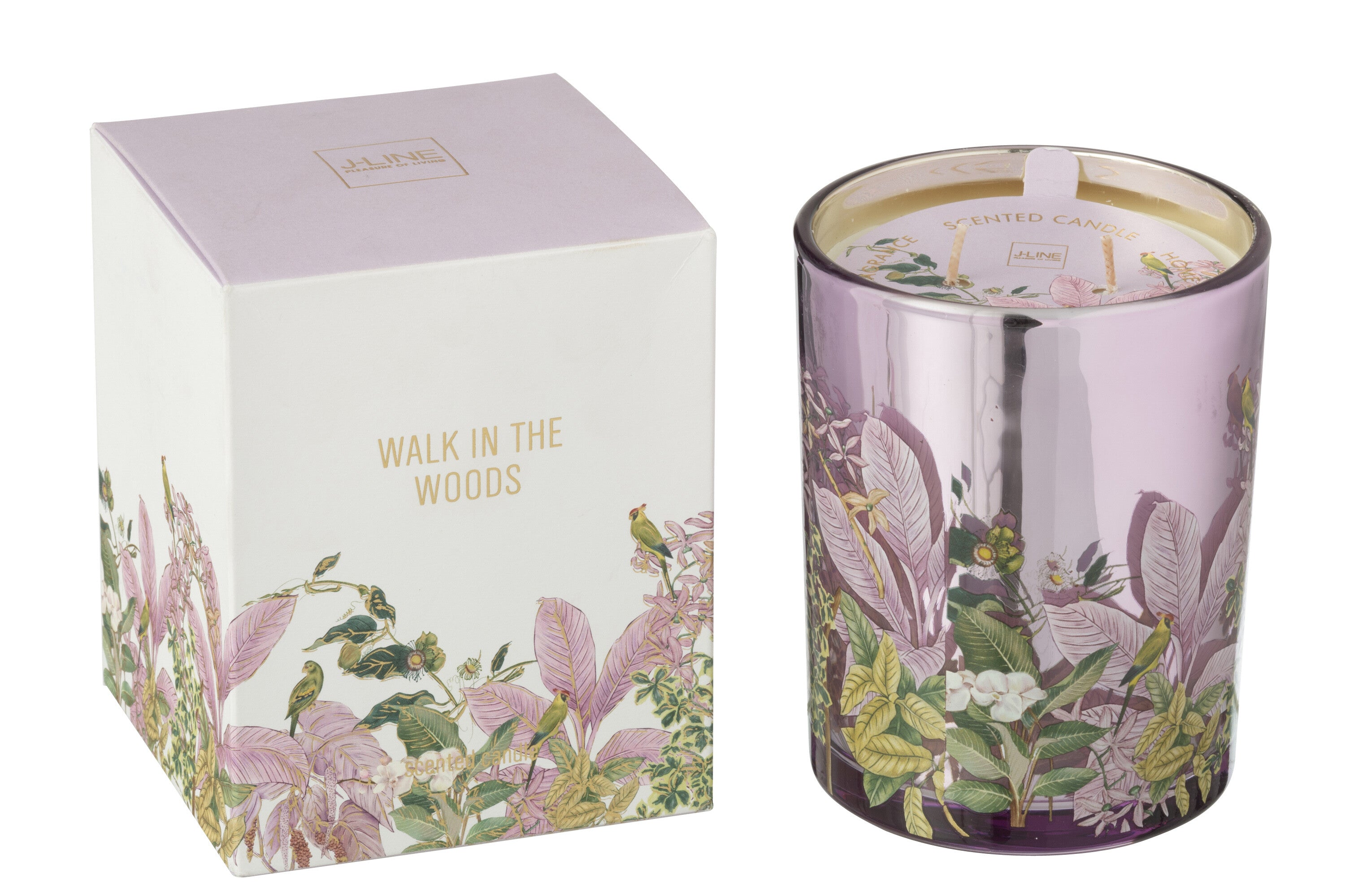 J-Line geurkaars Walk In The Woods - Mimosa & Rose - glas - roze - large - 55U