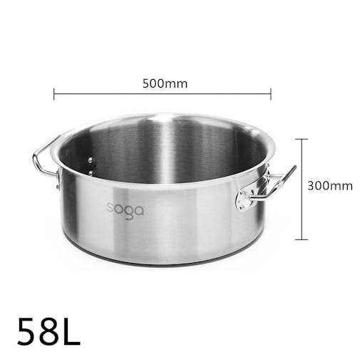 SOGA Stock Pot 58L Top Grade Thick Stainless Steel Stockpot 18/10 Without Lid