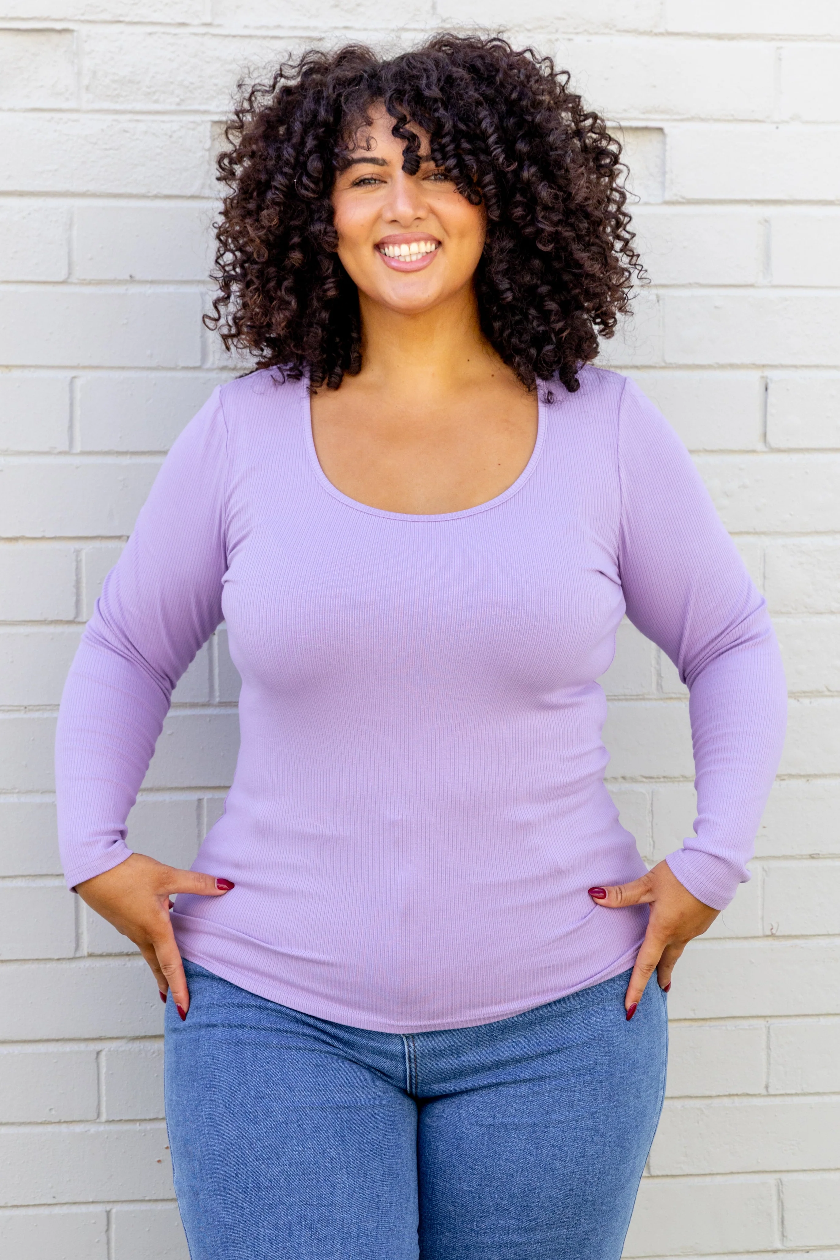 Billi Long Sleeve Rib Tee in Lavender