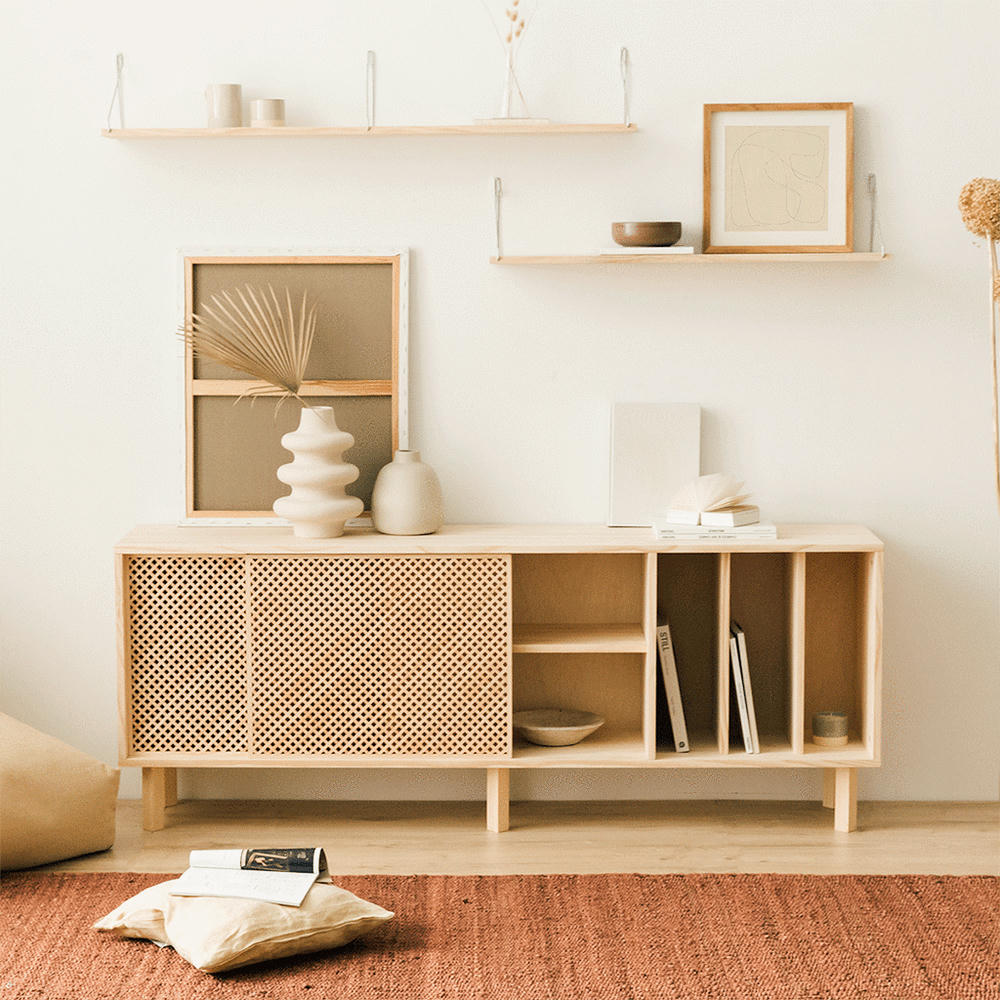 AMBOLO - Buffet en bois massif naturel - trois séparateurs verticaux - 170 cm