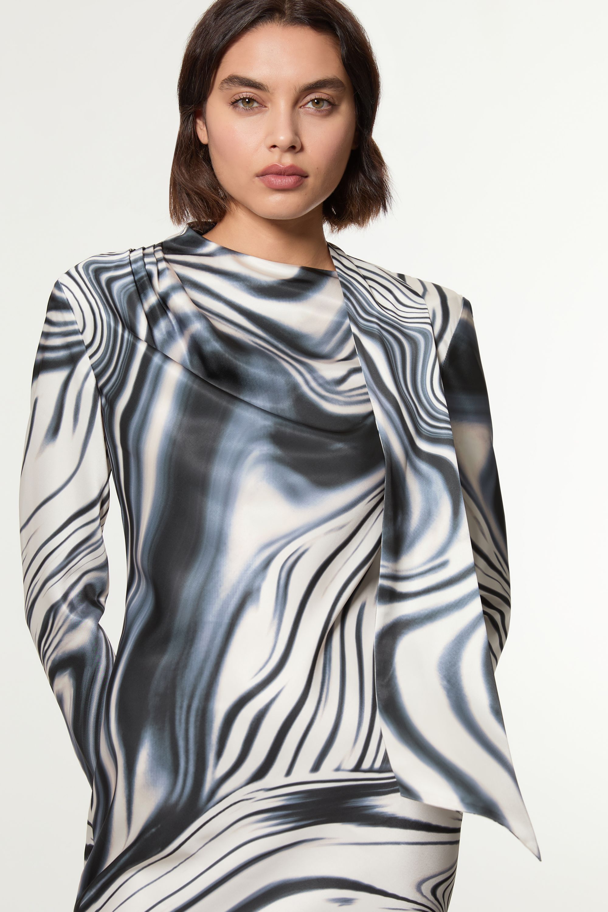 KarenMillen Graduated Stripe Viscose Satin Bias Midi Dress