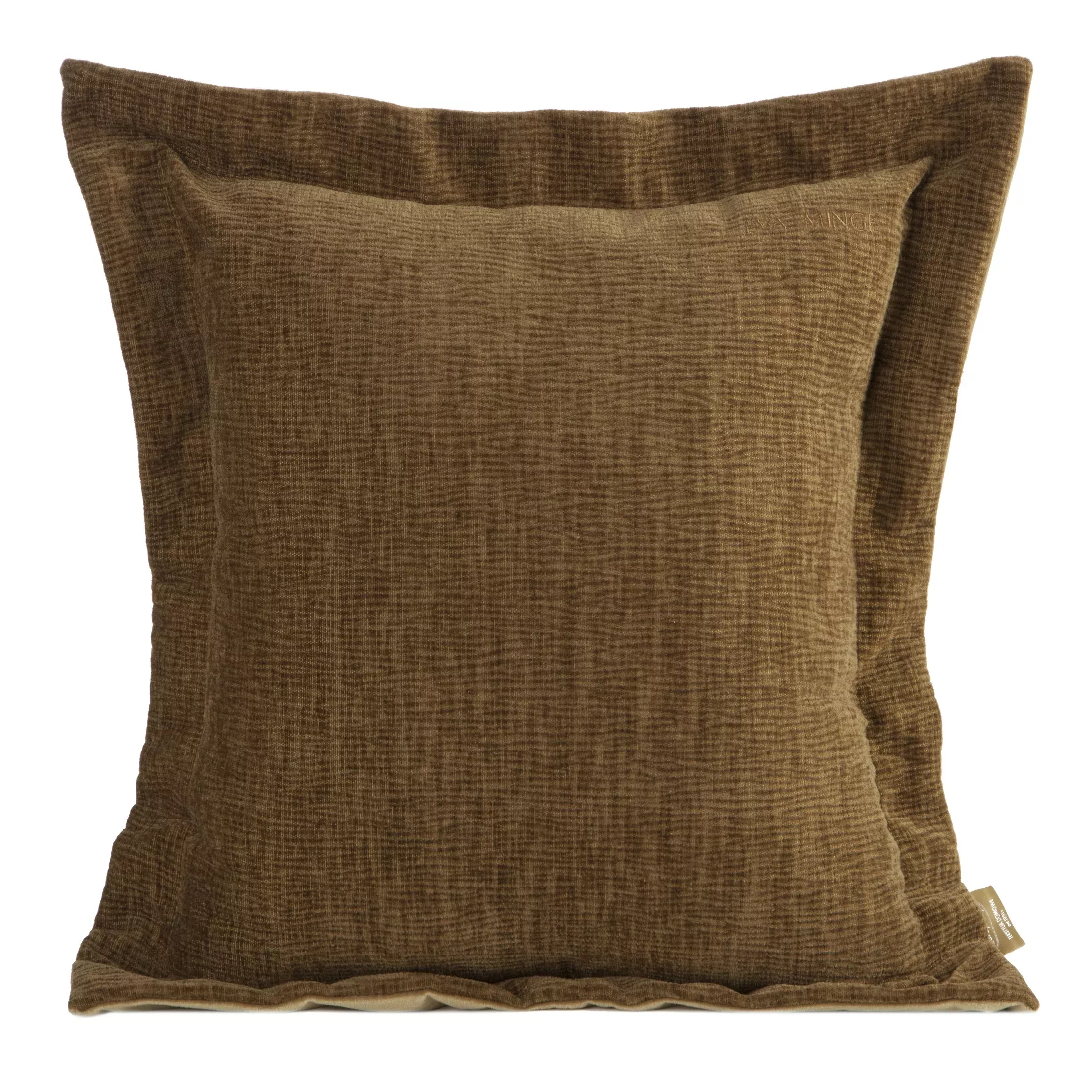 Poszewka na poduszkę55x55 cm z szenilowej tkaniny jasnobrązowa o widocznym ozdobnym splocie Eva Minge Elegante