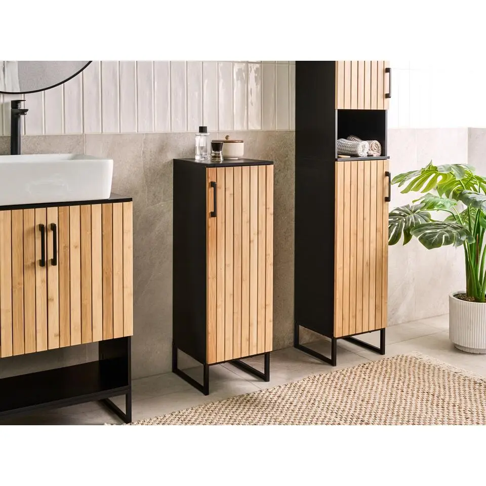 MISCANTI - Badkamerkast - Lichtbruin/Zwart - 30 x 90 cm - Bamboehout