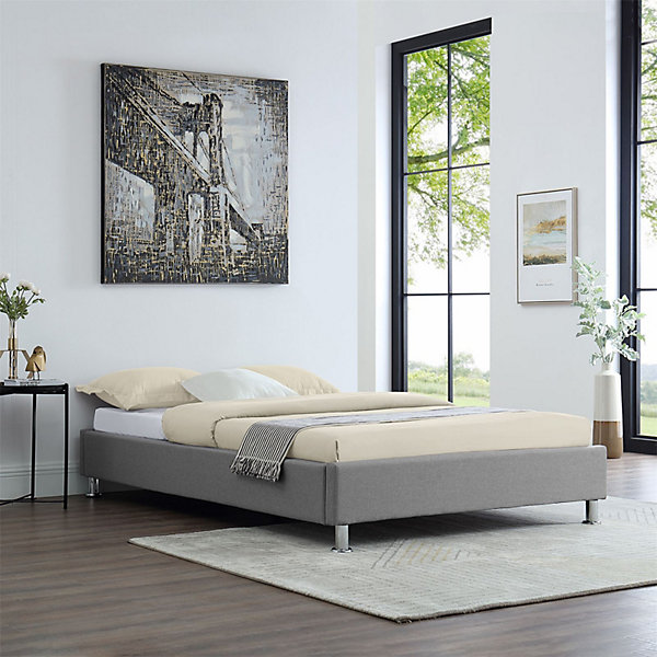 Lit futon simple NIZZA, 120 x 190 cm, avec sommier, revêtement en tissu gris