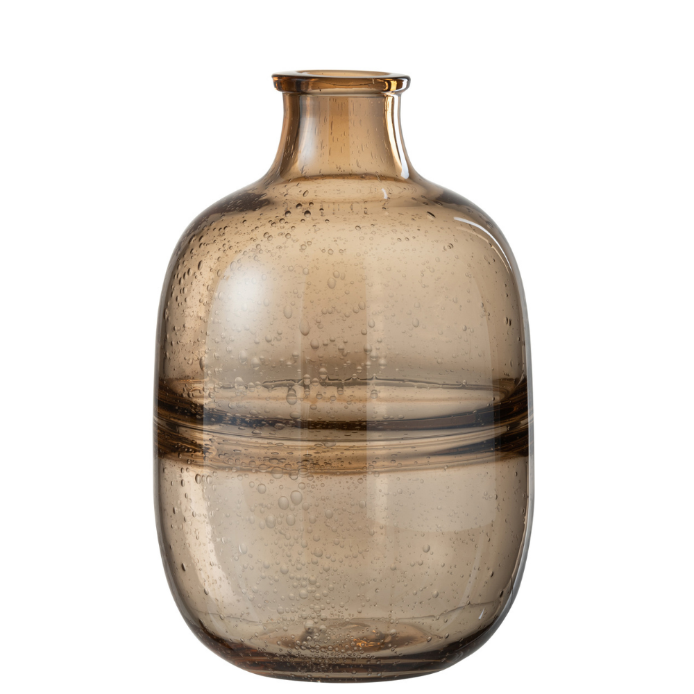 J-Line vaas Rond Ribbel - glas - amber - small - Ø 18 cm