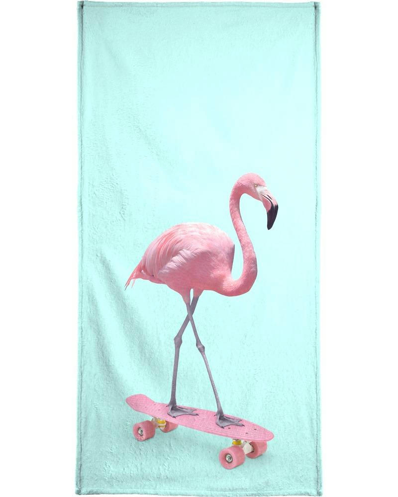 SKATE FLAMINGO - Serviette de plage en éponge-velours en bleu & rose 90x180