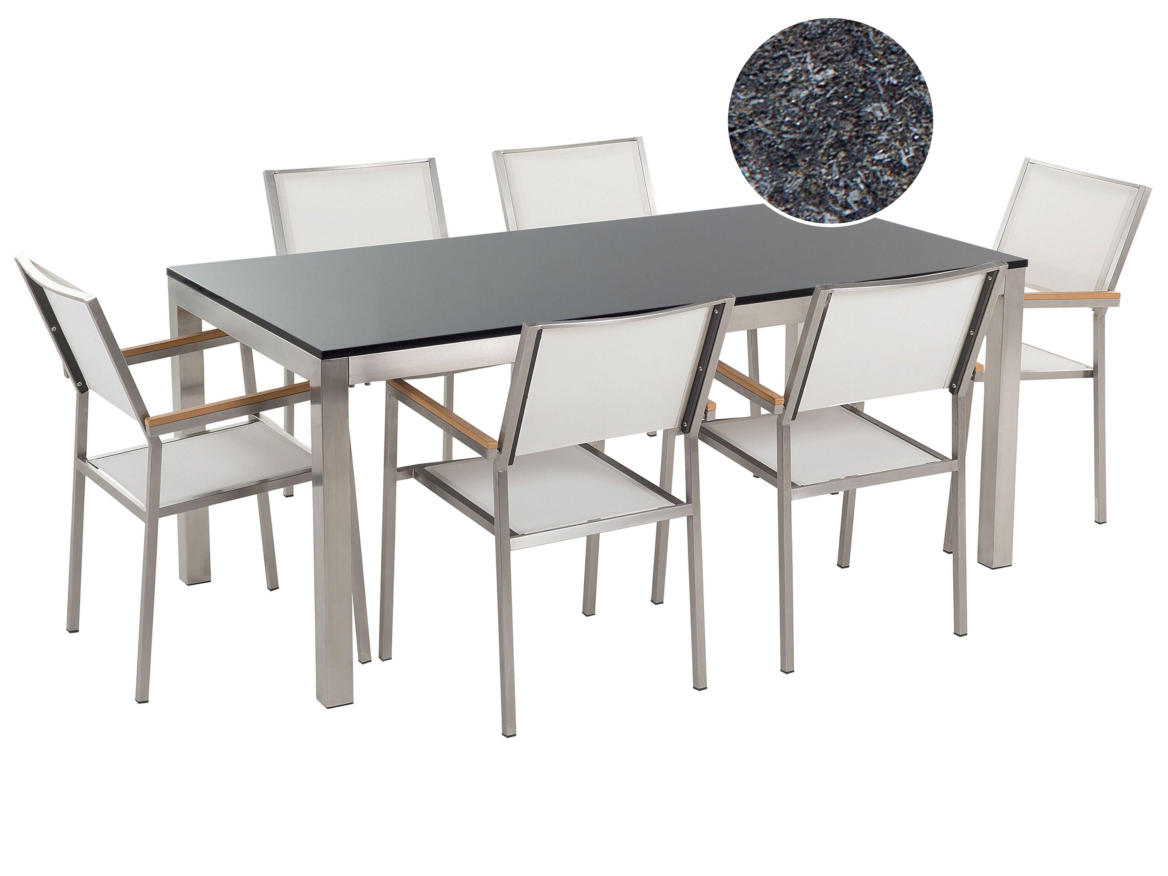 Garden Dining Set 6 Seater GROSSETO Granite Flamed Black/ White