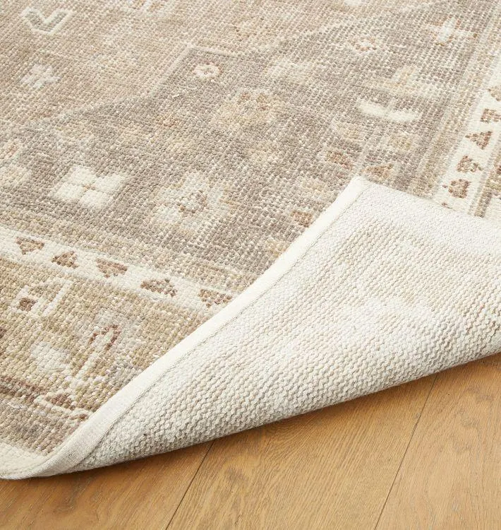 Vintage Oushak Style Beige Rug | Neutral Distressed Traditional Area Rug for Living Room & Bedroom