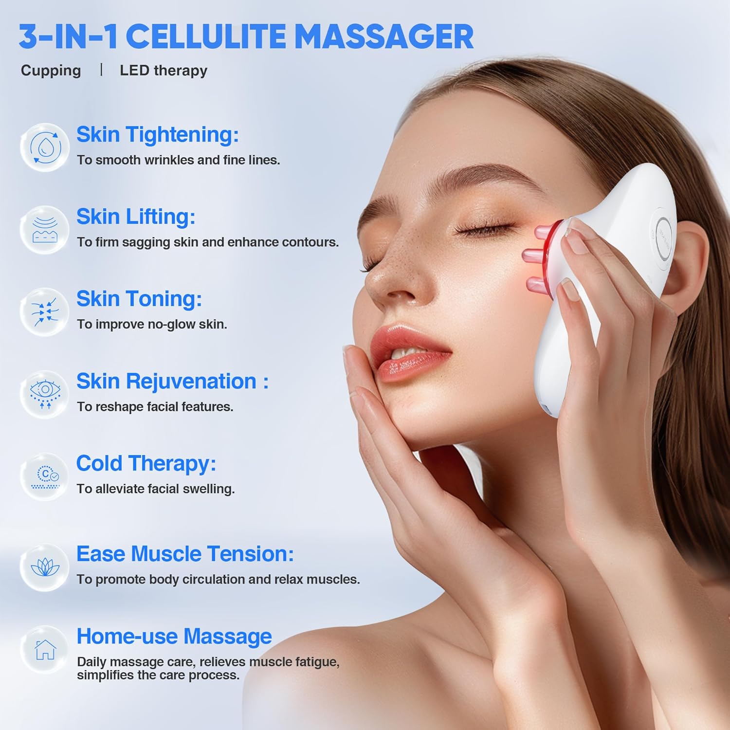 3-in-1 Electric Cellulite Massager, 3-in-1 Body Sculpting Machine -3 Modes Adjustable Body Sculpting Machine- Home Use Cupping Therapy Tool for Back, Belly, Waist, Arms, Legs-White