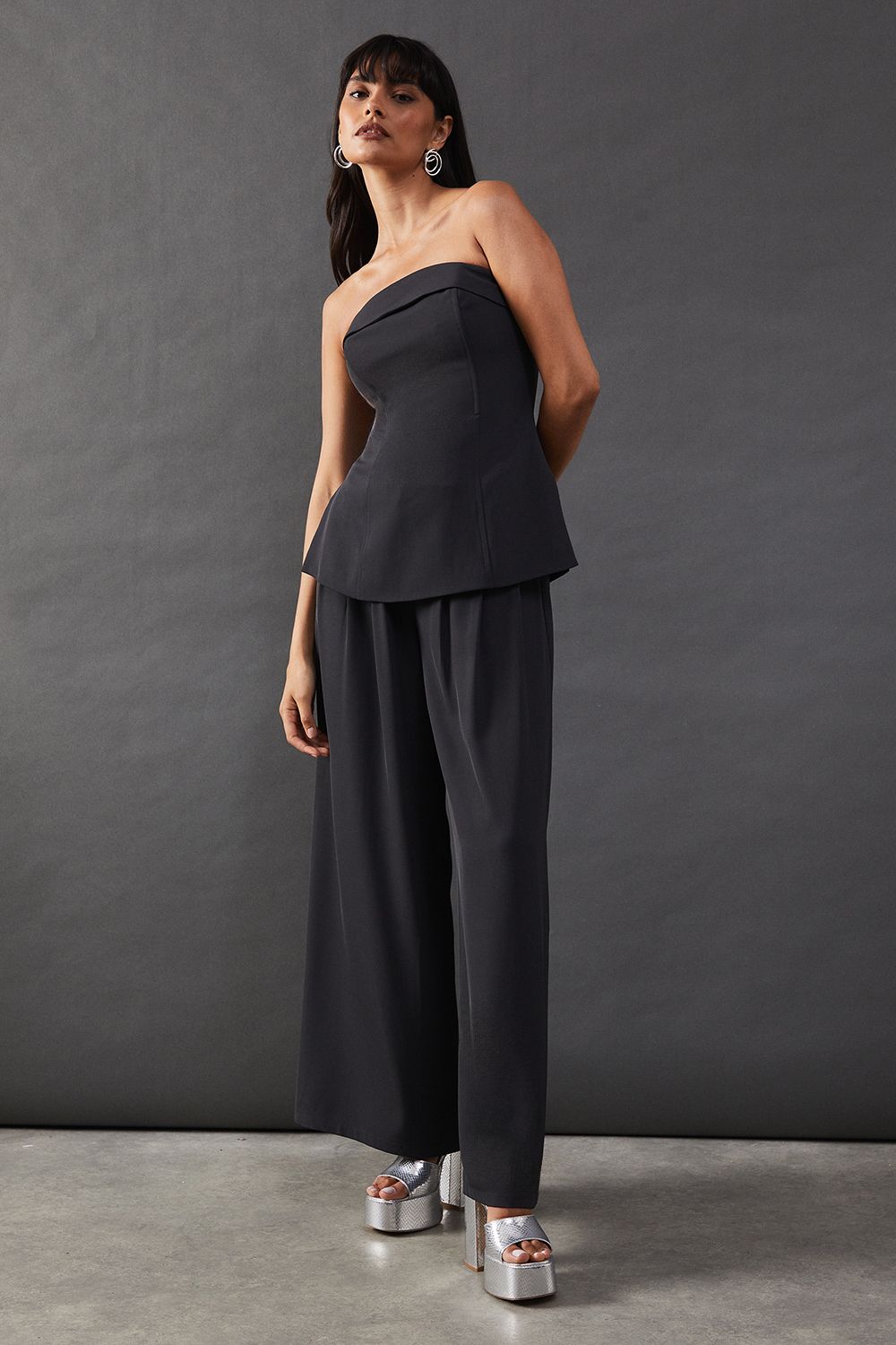 Warehouse Tailored Fold Edge Bandeau Top