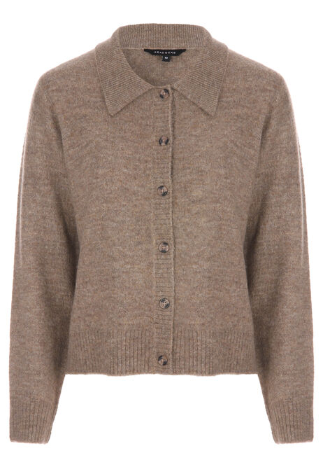 Womens Camel Collar Cardigan