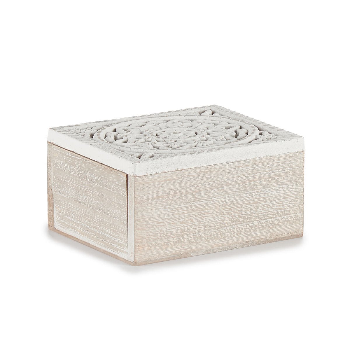Caixa decorativa branca perfurada em madeira 16x11cm