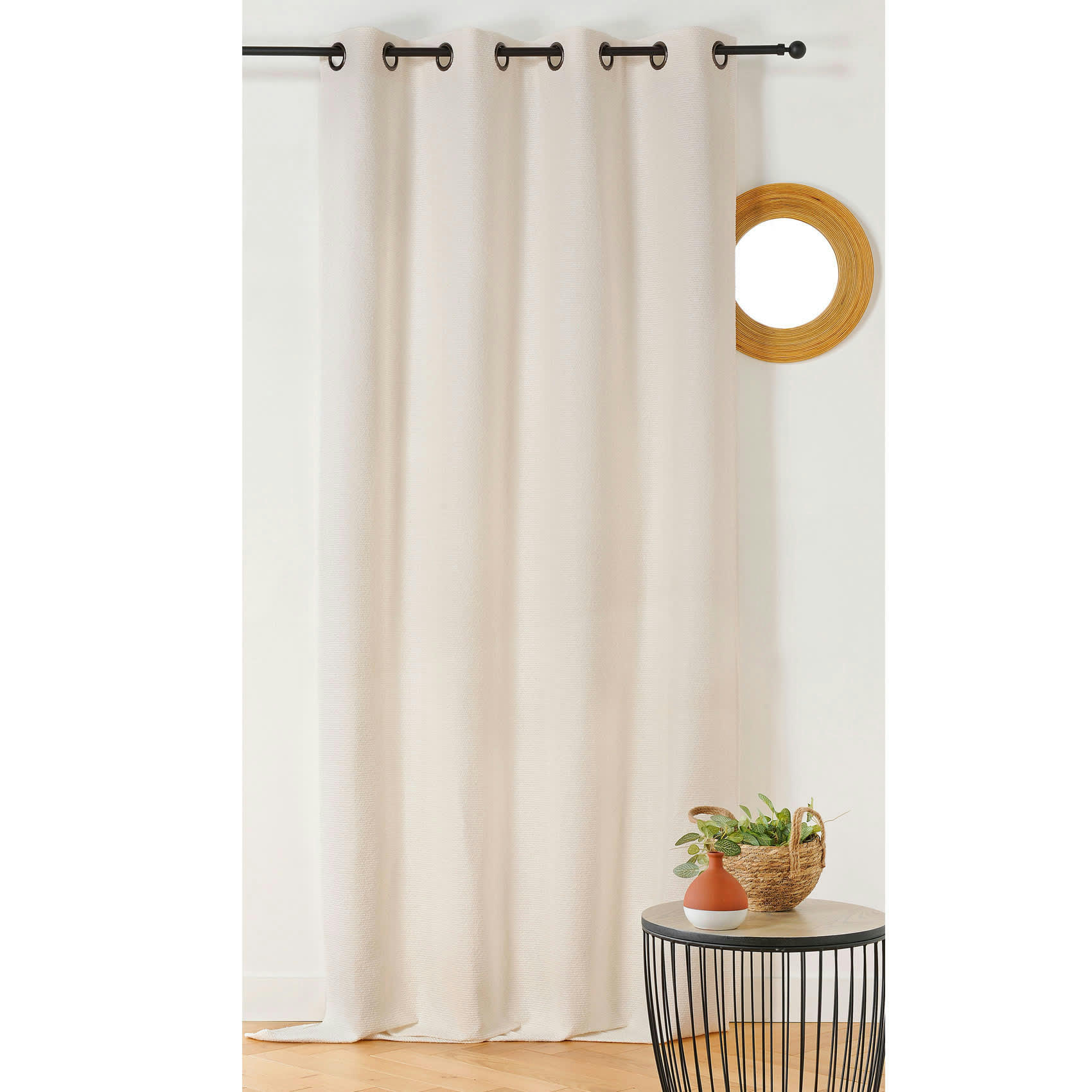 - Rideau à l'aspect texturé en bouclette coton blanc cassé 140x260 cm