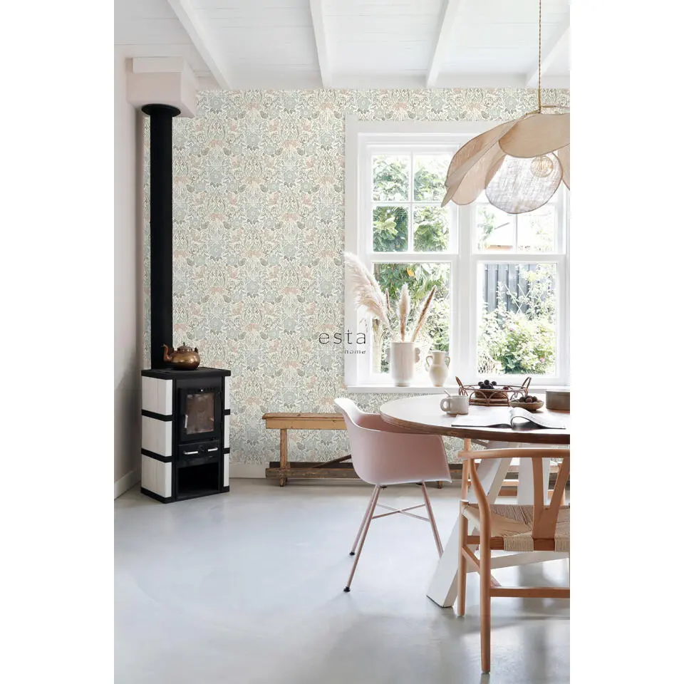 ESTAhome behang - bloemen en vogels in art nouveau stijl