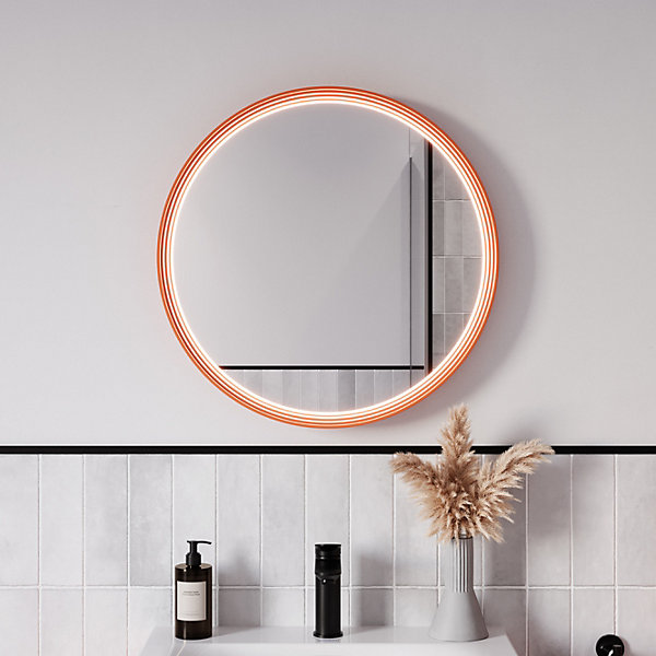 Miroir rond salle de bain éclairage LED 60cm cadre Abricot mat anti-buée, capteur de mouvement - BELDIVO