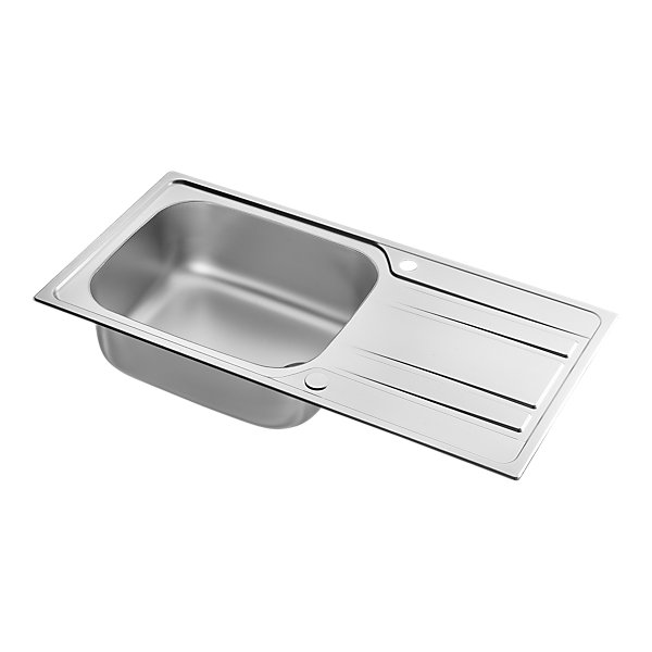 Evier à encastrer en inox microstructuré 1 bac et égouttoir l. 50 x H. 21 x P. 100 cm GoodHome Lucerne