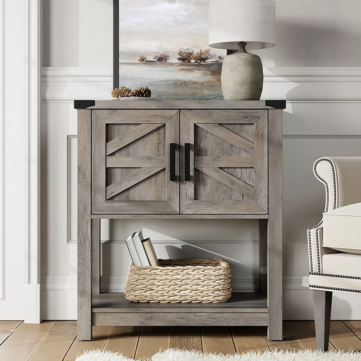 WAMPAT Modern Farmhouse Cabinet,Wood Buffet Sideboard for Living Room - 22.7in W