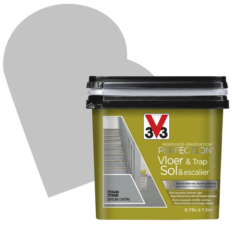 Peinture de rénovation pour sol et escalier Titane satin 0,75 L V33