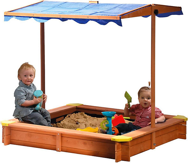 Bac à Sable en Bois avec Toit Ajustable et Protégé UV 117 x 117 x 117 cm