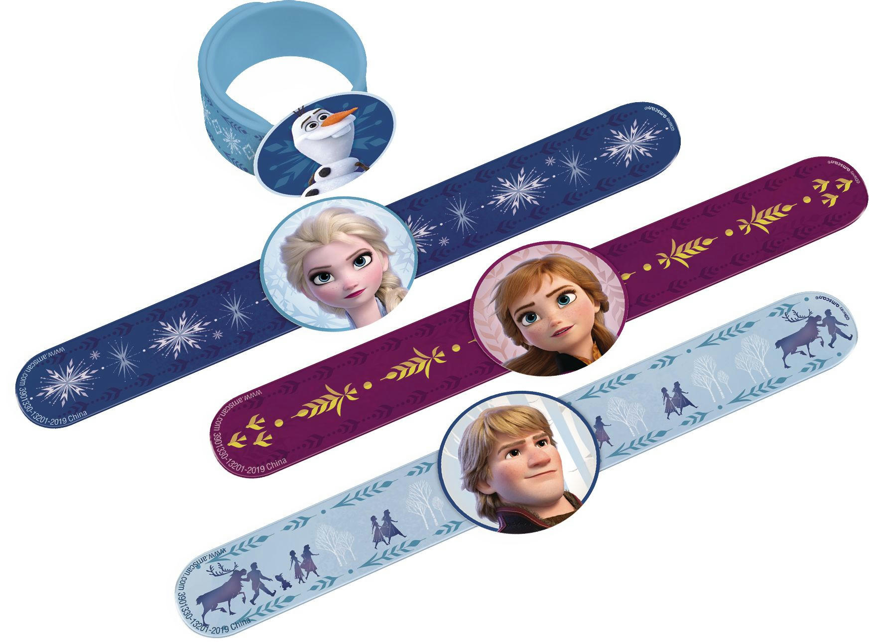 Disney Frozen Elsa/Anna/Olaf/Kristoff Slap Bracelets, Blue/Purple, One Size, 4-pk, Wearable Favours  for Birthdays