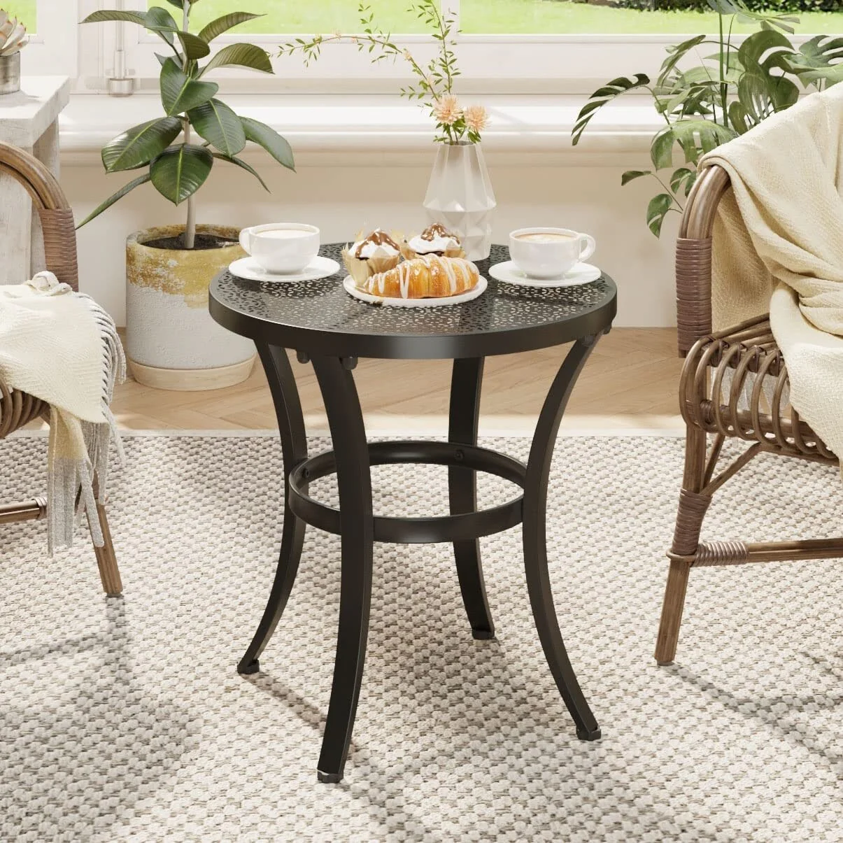 20 Round Outdoor Side Table, Patio Dining Table with Adjutable Feet
