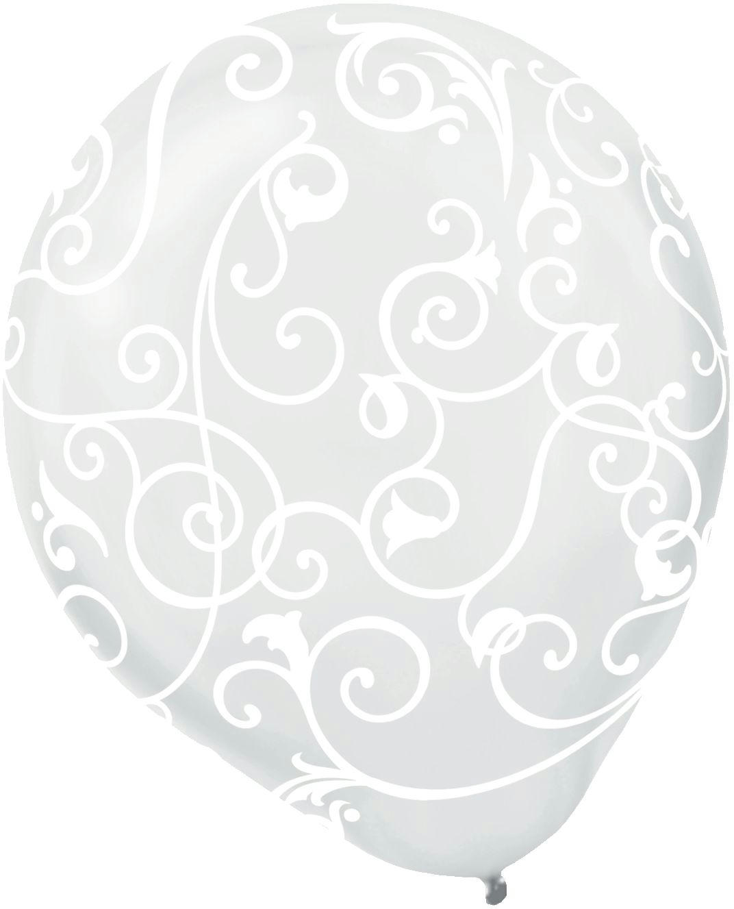 Round Transparent Latex Balloons, Silver, Filigree, 12-in, 6-pk, for Birthday Party