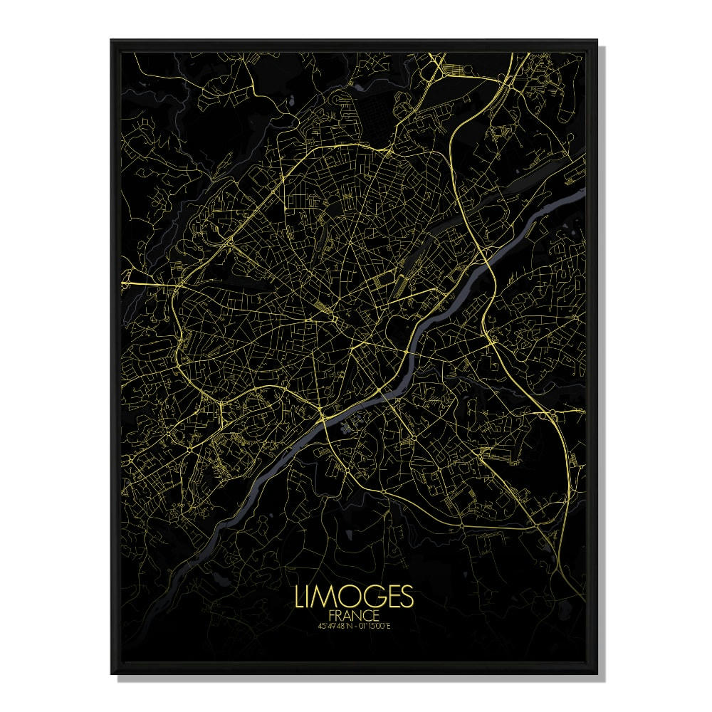 - Affiche Limoges Carte Nuit 40x50