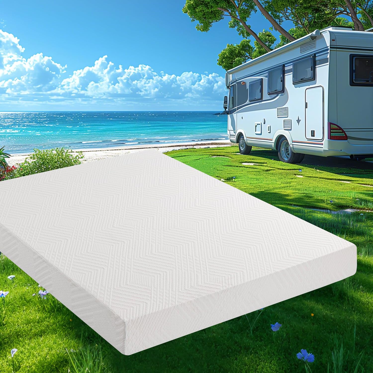 8 Inch RV Mattress Short Queen, Cooling Gel Green Tea Mattress for RVs, Campers & Trailers, CertiPUR-US Certified, Designed & Assembled in The USA, Medium Firm, 75×60×8