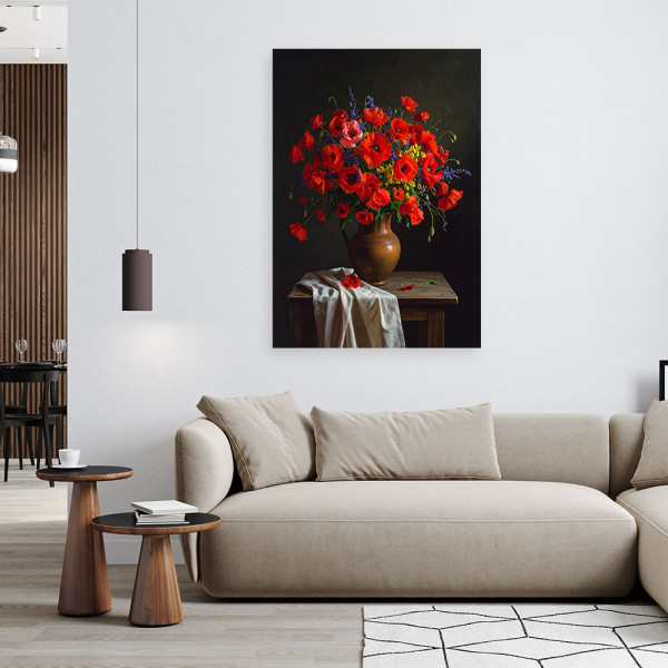 Obraz do salonu sypialni, Czerwone maki bukiet kwiatów 20x30