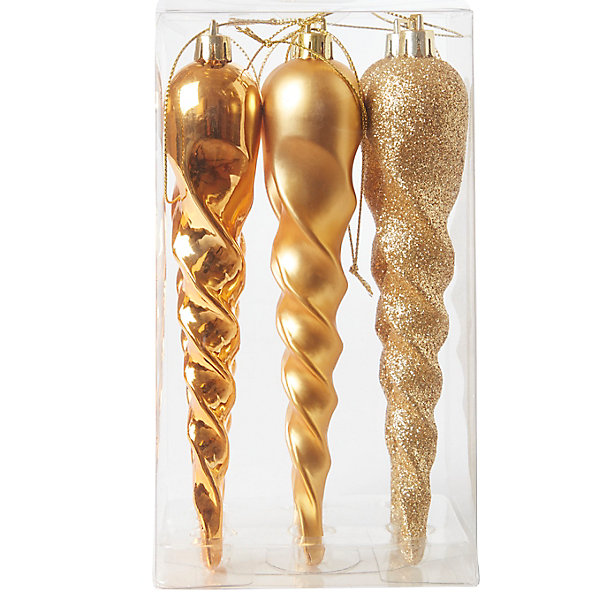 Assortiment 6 boules de Noël stalactite doré