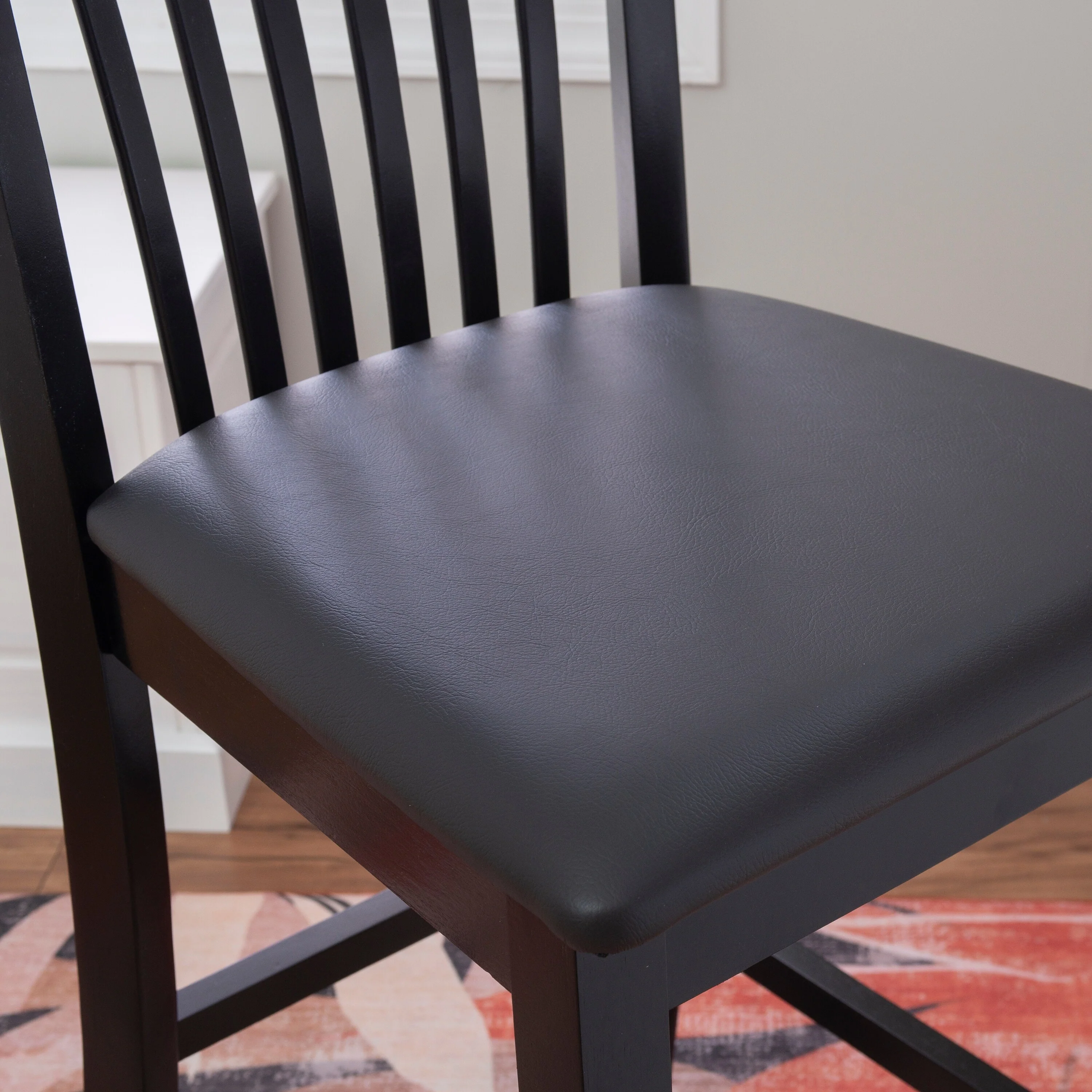 Piedmont Black 31-Inch Slat Back Bar Stool with Faux Leather Cushion