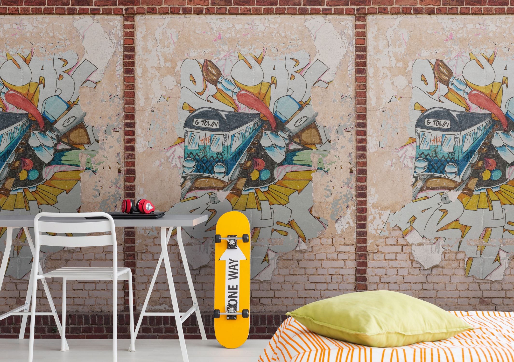 Livingwalls fotobehang graffiti bruin, beige, rood, crème en meerkleurig - 159 x 280 cm - AS-392401
