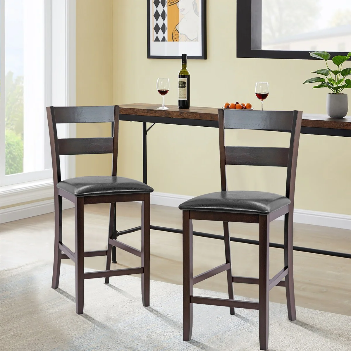 Costway 2-Pieces Bar Stools Counter Height Chairs w/ PU Leather Seat - See Details