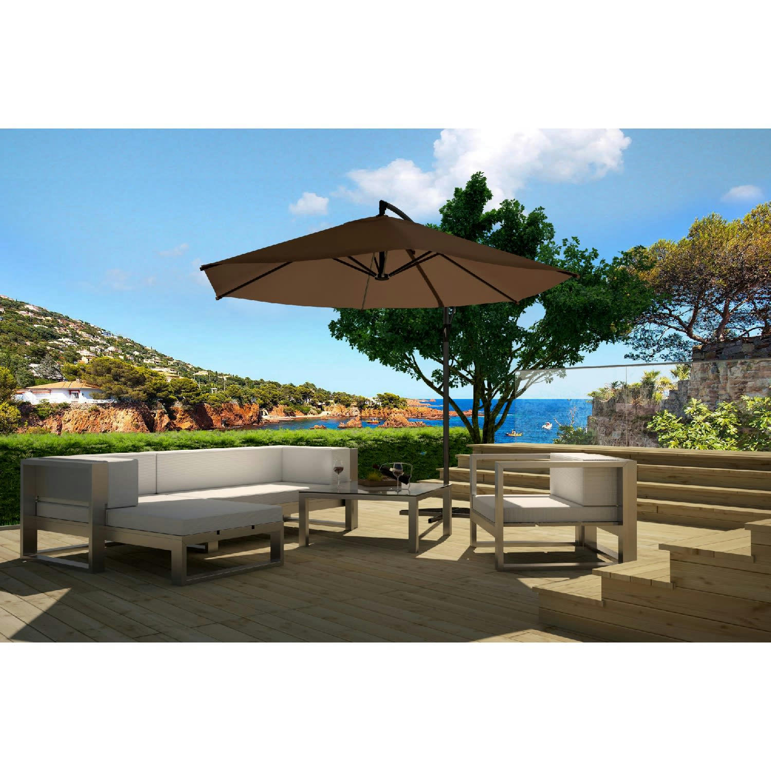 PORTICCIO - Parasol déporté octogonale chocolat D3m