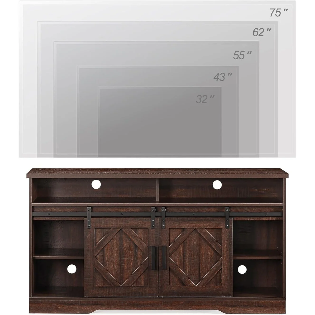 TV Stand for 65 70 Inch TV, Farmhouse Entertainment Center with 2 Sliding Barn Door,Rustic Brown - 59