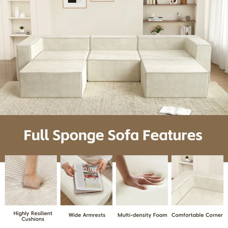 Right Armrest Corduroy Compression Sofa