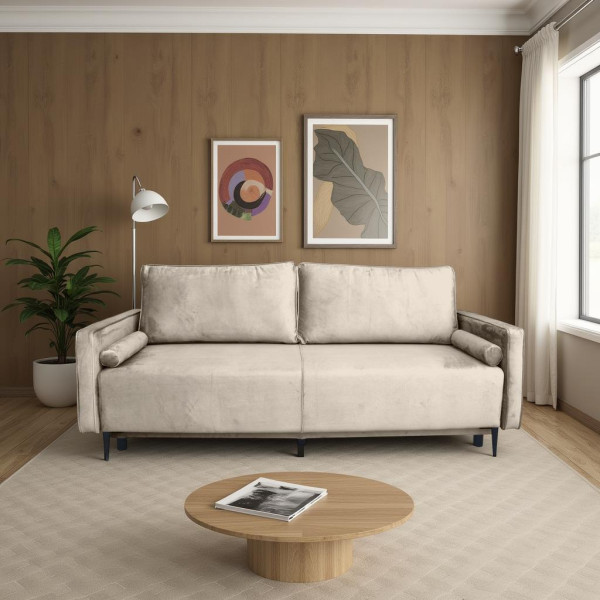 Sofa arosa z funkcją spania beżowa tkanina castel 03
