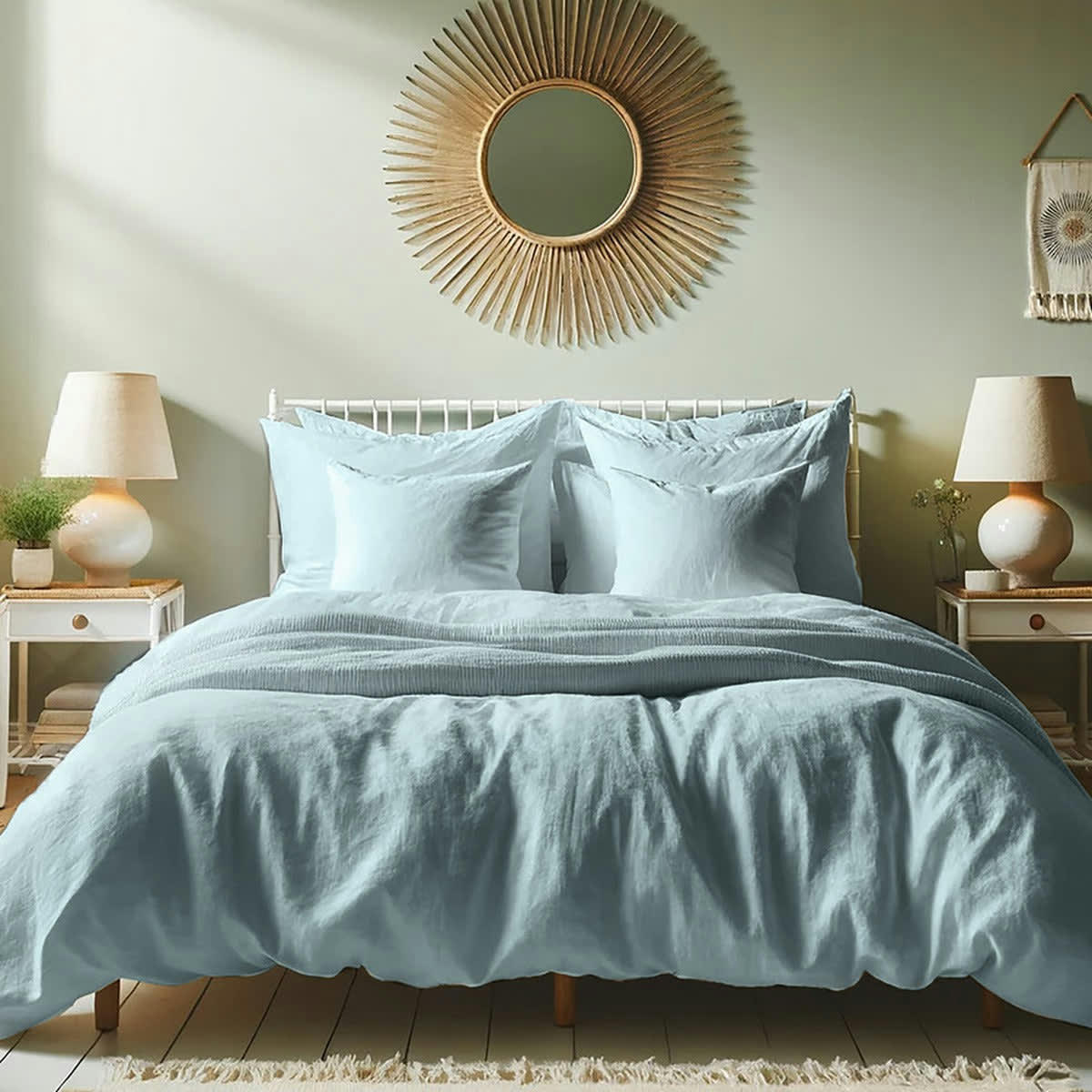 HORTENSE - Drap housse lin lavé  140x190x30 bleu aqua