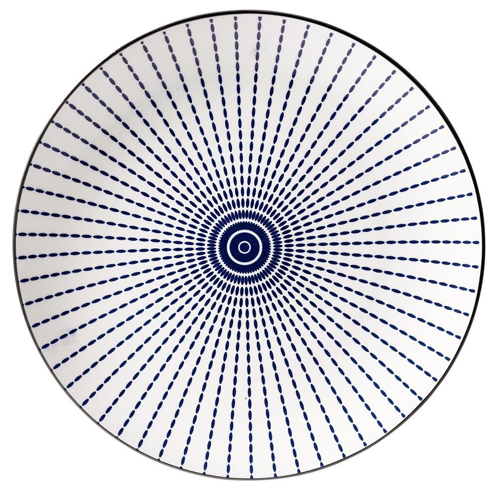 Assiette plate style japonais porcelaine bleu blanc Ø26cm (2 modèles)