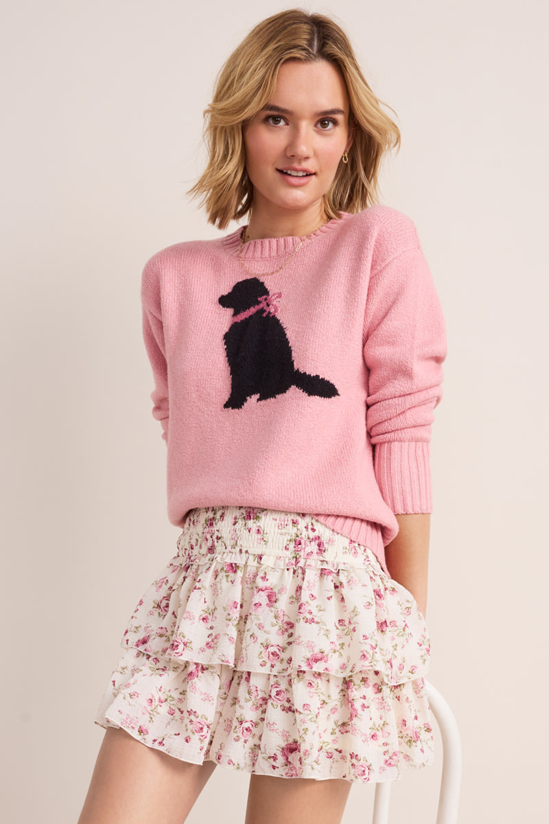 Bow Dog Graphic Pullover Sweater