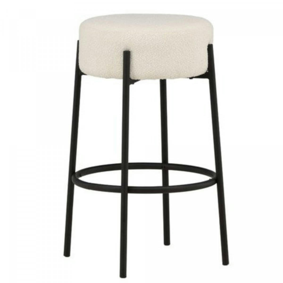 NEGAN - Tabouret de bar en tissu bouclé blanc