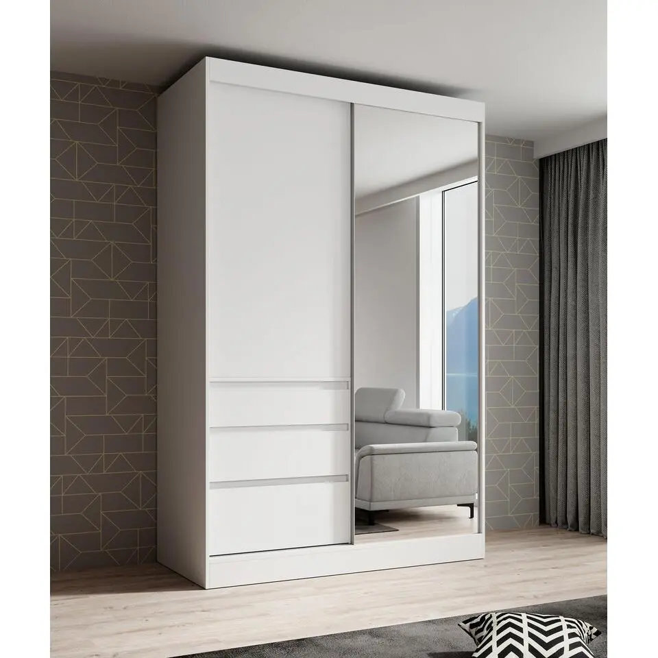Meubella - Kledingkast Henry - Wit - 140 cm - Met spiegel