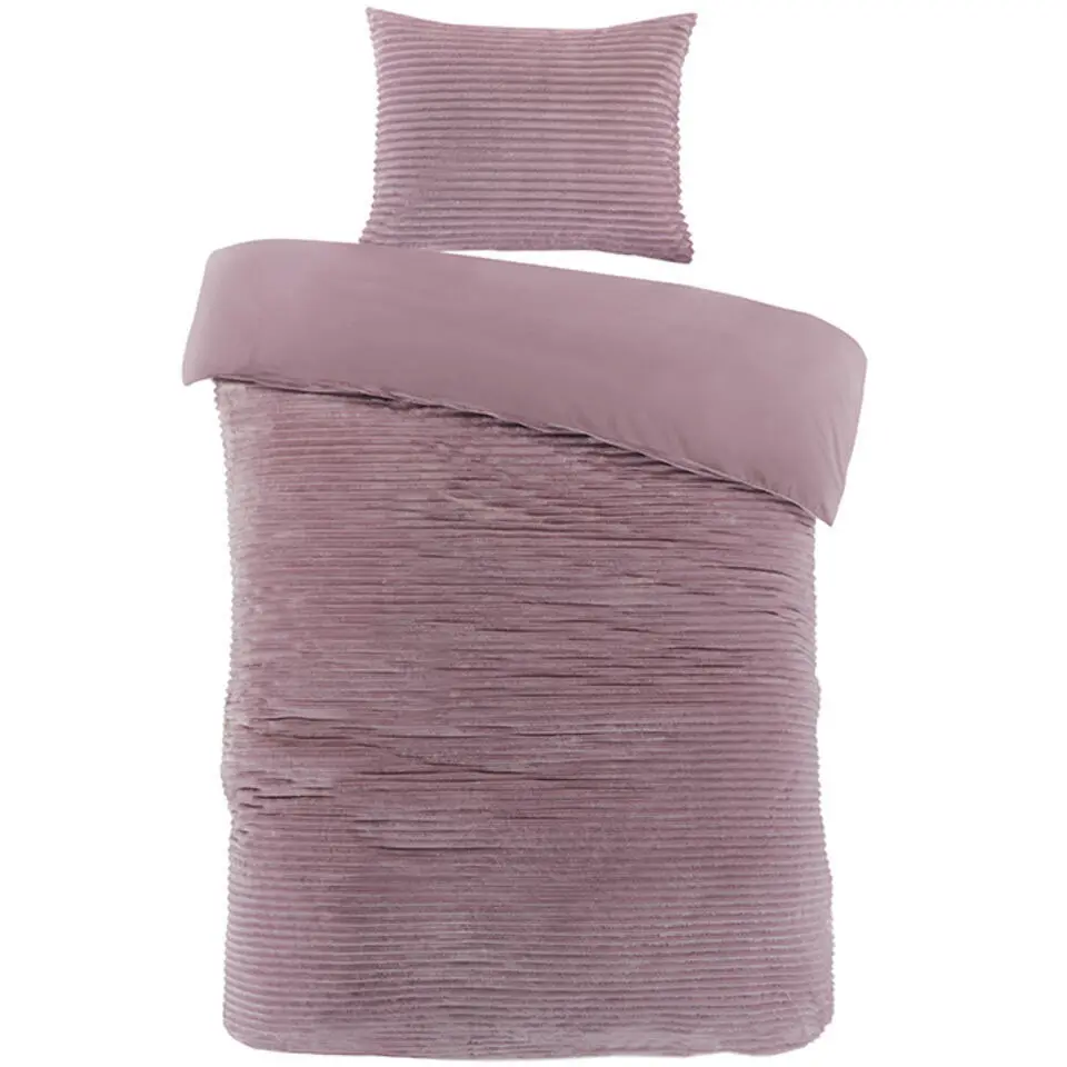 Zavelo Dorien Rib Teddy Dekbedovertrek Roze-1-persoons (140 x 200/220 cm)