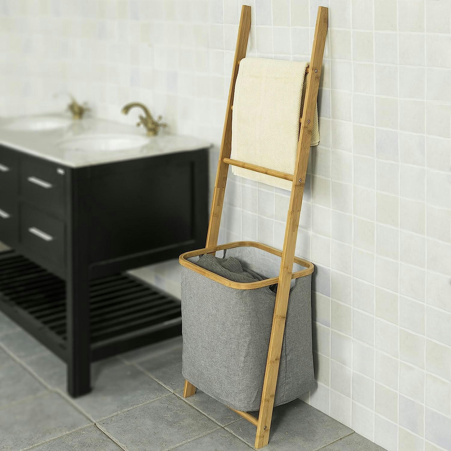 - Support pour serviettes sans perçage effet bois naturel