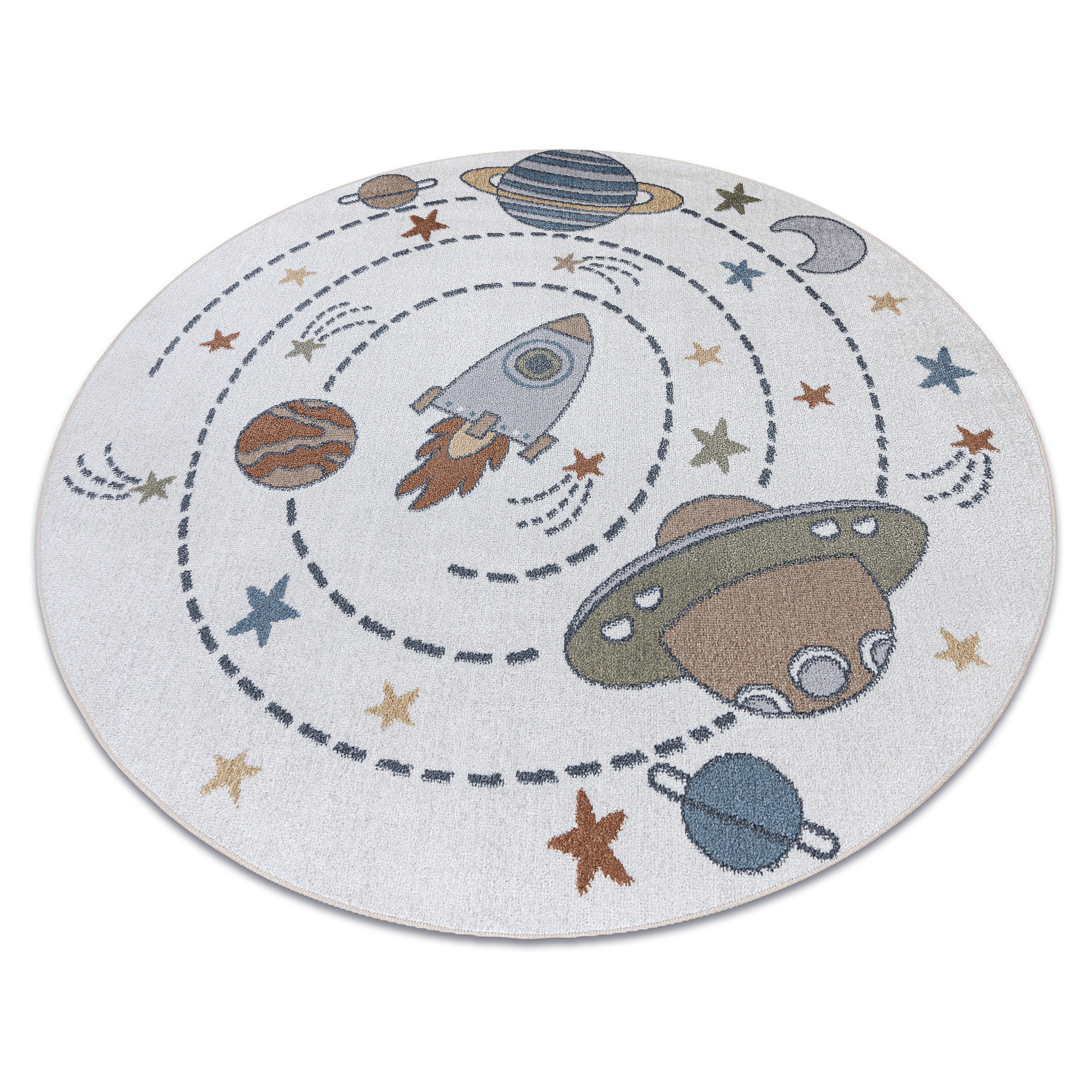 Dywan BONO 8288 Kosmos, planety kremowy / antracyt koło 100 cm