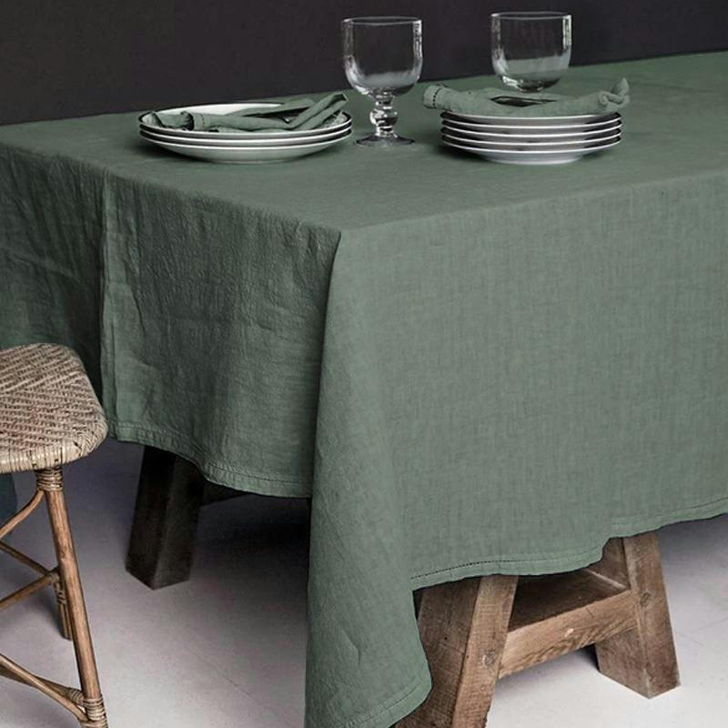 BASES DE LA TABLE - Nappe  Lin pur lavé Vert Acacia 160x250