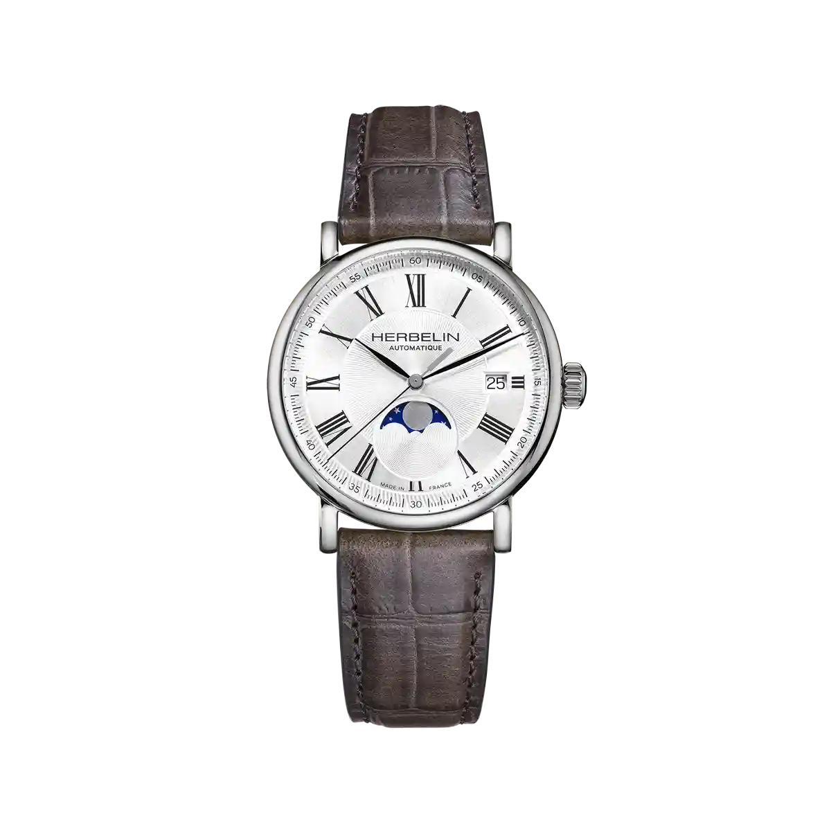 INSPIRATION – AUTOMATIQUE PHASE DE LUNE – ACIER & CUIR GRIS